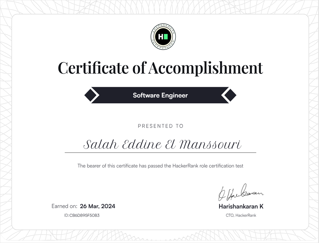 HackerRank Software Engineer Certificate