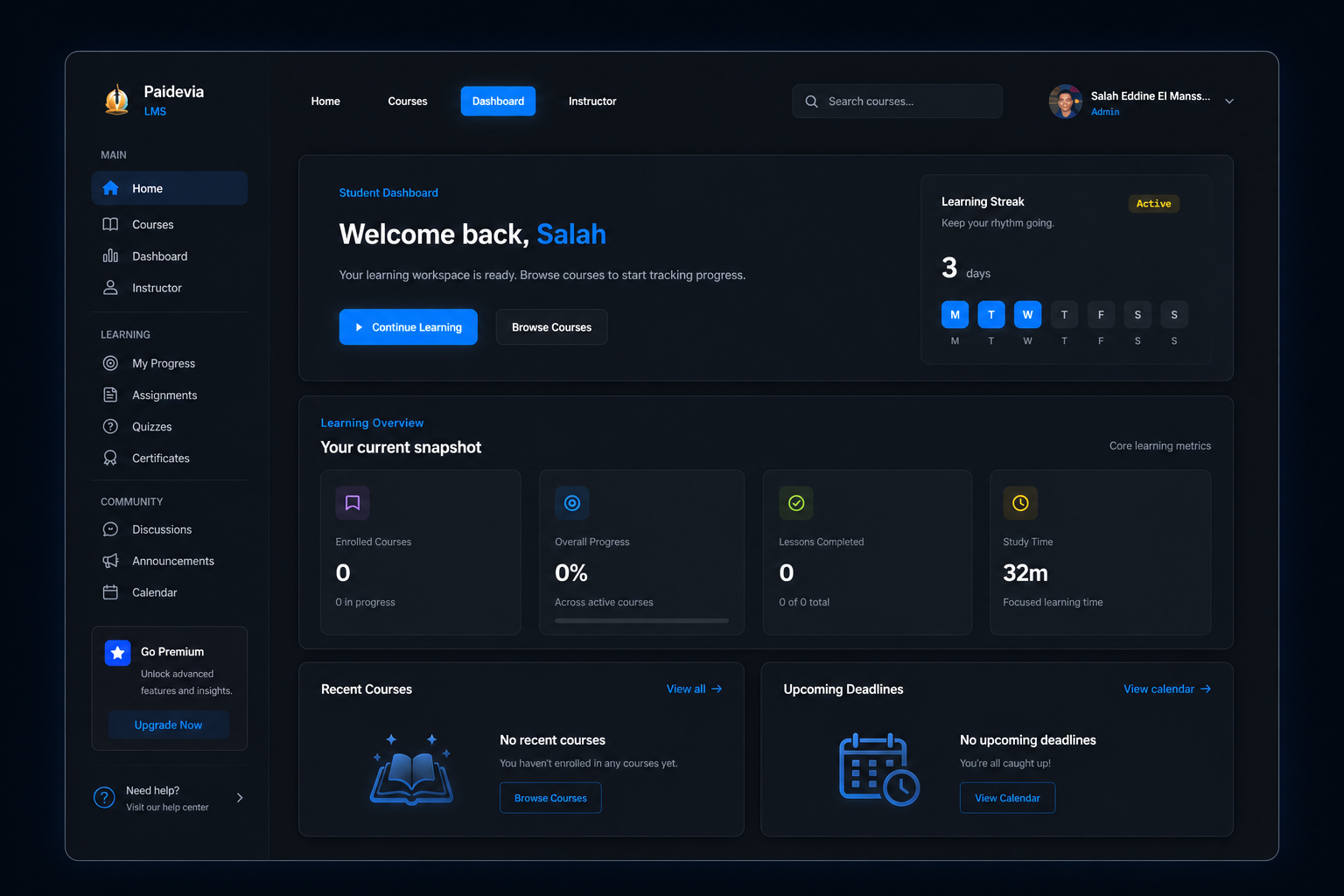 Paidevia LMS preview